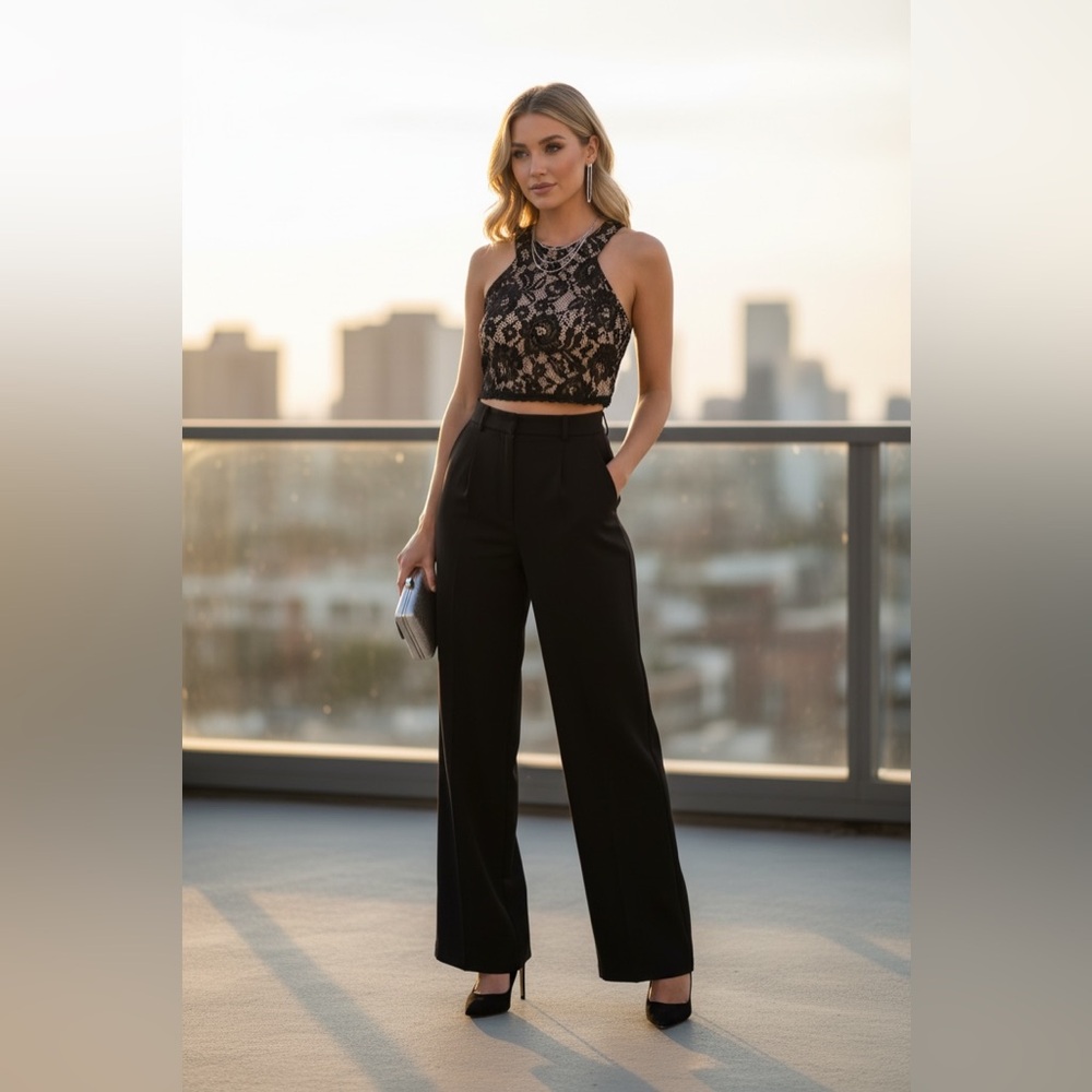 Xscape Black Lace Crop Top